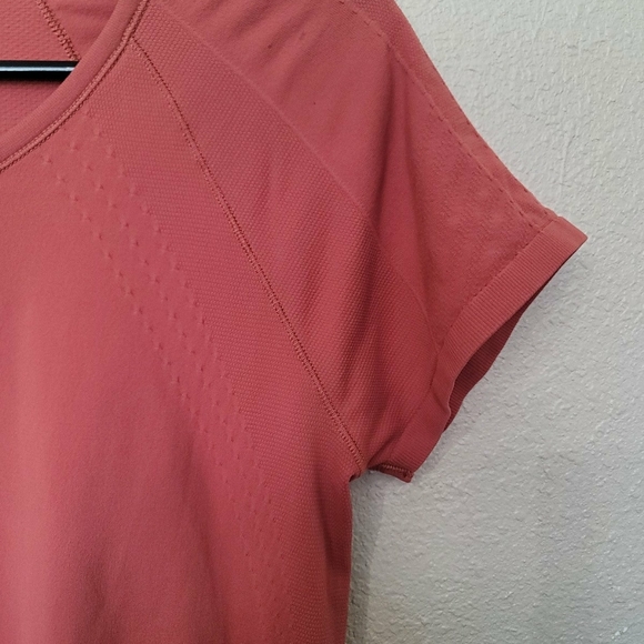 Athleta Fastest Track Top Womens S Neon Orange Short Sleeve Pullover Ruched Tee - Picture 3 of 11